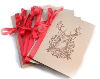 Christmas Cards, Deer Cards, Wreath Cards, Rustic Christmas Cards, Holiday Card Set, Season's Greetings, Blank Card Set, Gift Enclosures