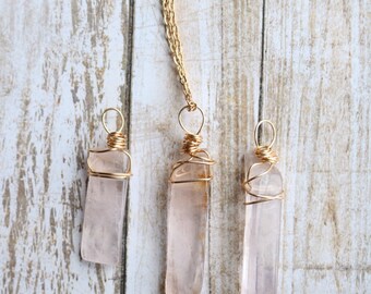 Gold Rose Quartz Necklace Crystal Necklace Crystal Jewelry Minimalist Necklace Rose Quartz Jewelry Quartz Crystal Necklace Bohemian Jewelry