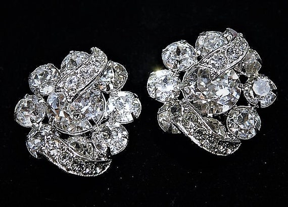 1950s EISENBERG Earrings Rhinestone Swarovski Austrian Crystals Mid Century Vintage Hollywood Wedding Bride Bridal Jewelry Clip On Earrings