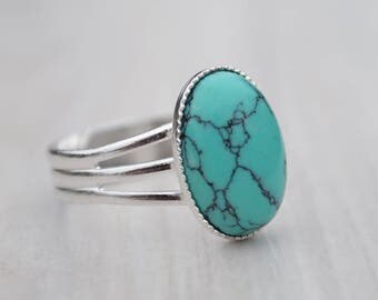 Turquoise ring, Natural turquoise ring, Turquoise silver ring, Turquoise cabochon ring, Adjustable turquoise ring, Oval turquoise ring
