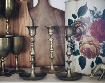 Set of Brass Candlestick Holders / Brass Candlesticks / Chunky Brass Candlestick / Instant Collection / Vintage Brass Candlestick Holders