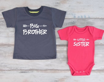 Big Brother Little Sister Outfits, Big Brother Shirt & Little Sister Baby Bodysuit Set, Sibling Shirts, Matching Brother Sister Gifts