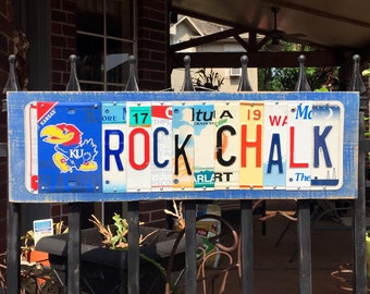 ROCK CHALK - University of Kansas- KU Jayhawks, custom license plate sign/ alumni/ tailgate/ graduation gift