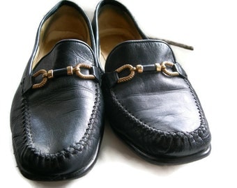 Italian Leather Shoes Vintage Shoe Navy Loafers Vintage Flats Italian Real Leather Shoes Elegant Shoes