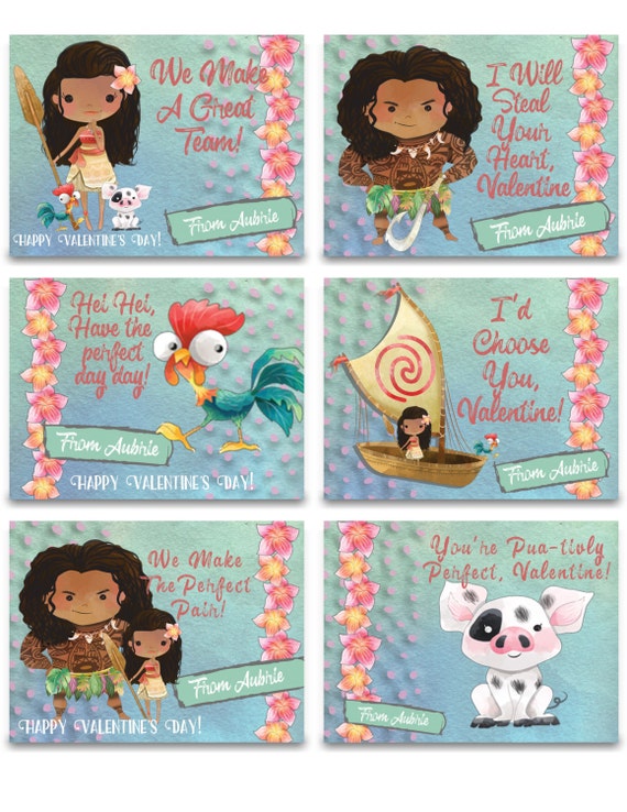 Printable Disney Moana Personalized Valentines Day Card to Print