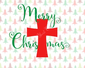 Merry Christmas Curved Cross SVG file | Christ in Christmas| Jesus is the reason for the season| Christmas shirt design | AI eps silhouette