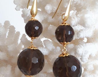 Gemstone earrings smoky quartz and Silver 925