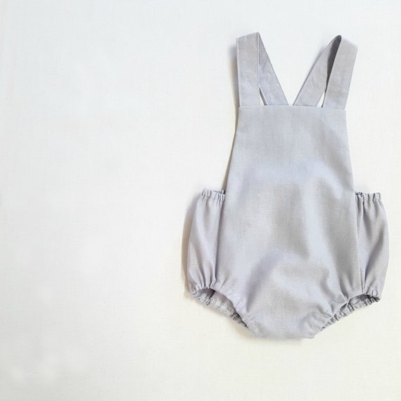 Grey Linen romper Baby boy romper toddler romper baby boy