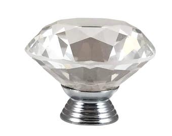 Crystal Glass Diamond Shape 1.5", 40mm (larger one) Drawer, Door, Cabinet or Dresser Knob Pull - C1