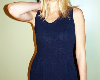80s Vintage Navy Cotton Bodycon Dress