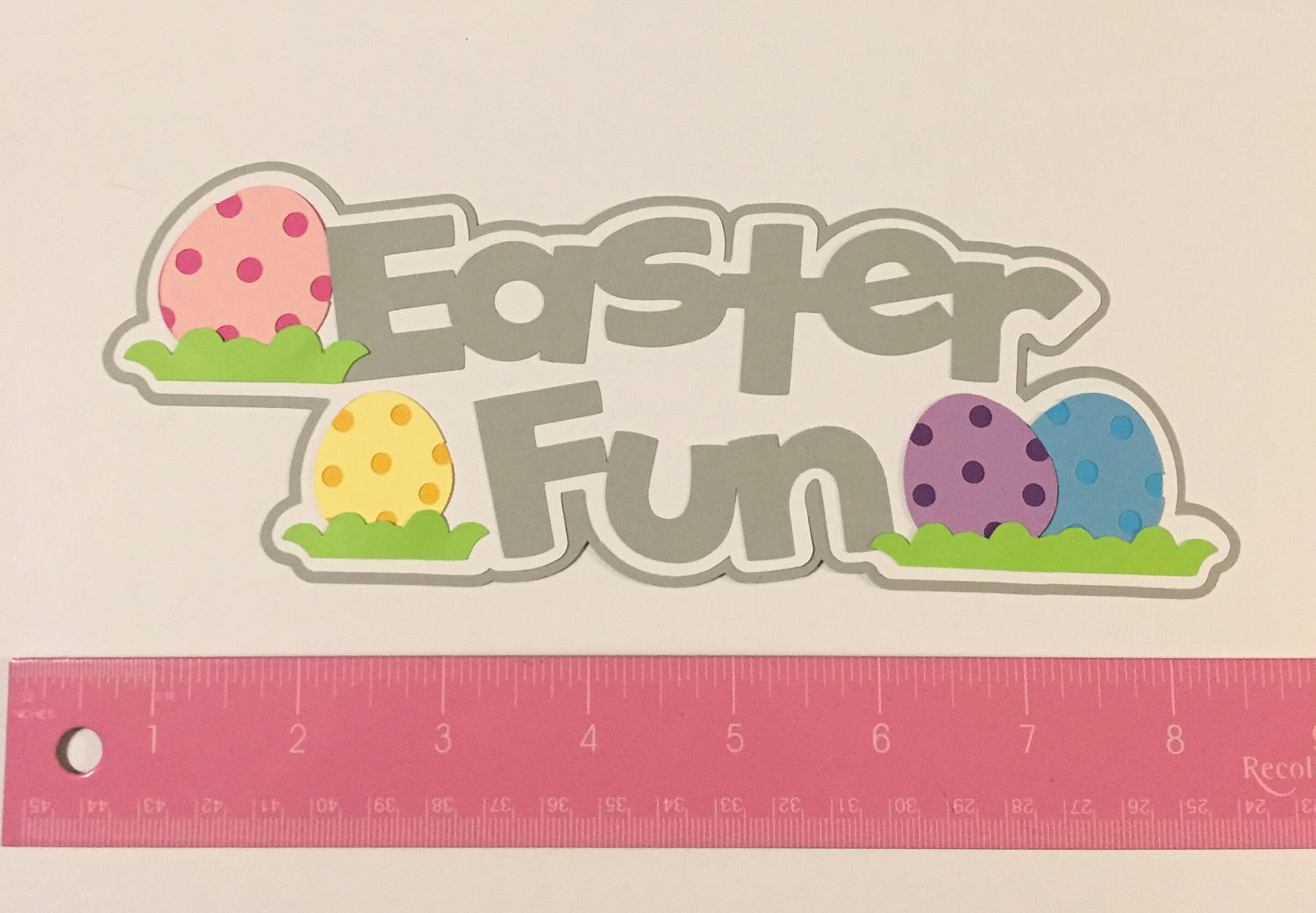 Easter fun scrapbook title Premade paper piecing