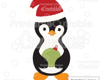 Penguin Holding Christmas Ornament SVG Cut File & Clipart E214 - Includes Limited Commercial Use!