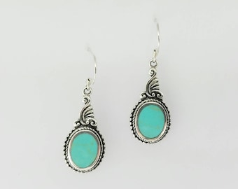 Turquoise Earrings~Silver Turquoise Earrings~Turquoise Art Nouveau Silver Earrings~Turquoise Stone Jewelry~December Birthstone~Gift for Her