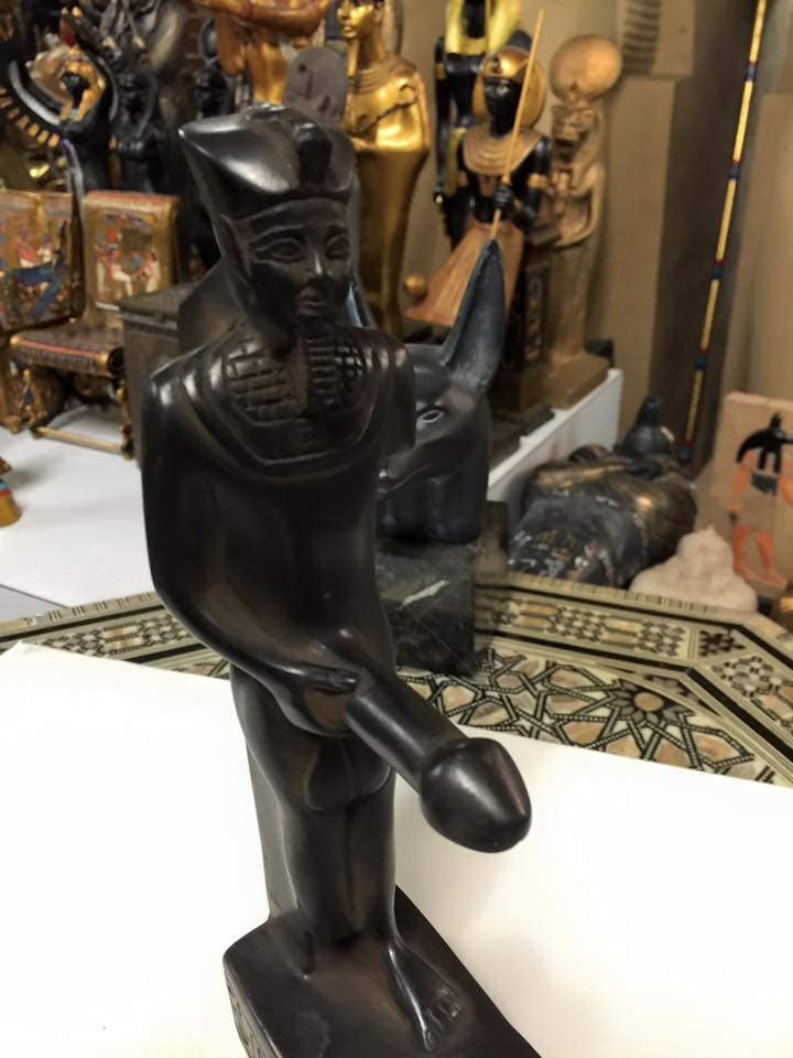 Vintage Egyptian God Min Statue Hand Carved Made In Egypt
