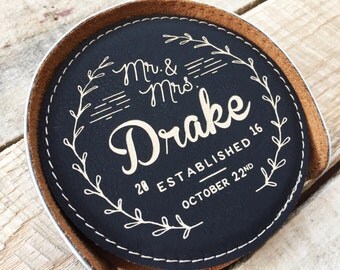Custom Bar Coasters, Leather Coaster Set, Custom Coasters, Engraved Coasters, Personalized Coasters, Personalized Bar, Custom Bar Accessory
