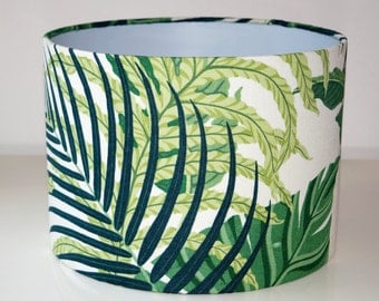 Botanic Forest Palm Leaves Tropical Green Drum Lampshade.