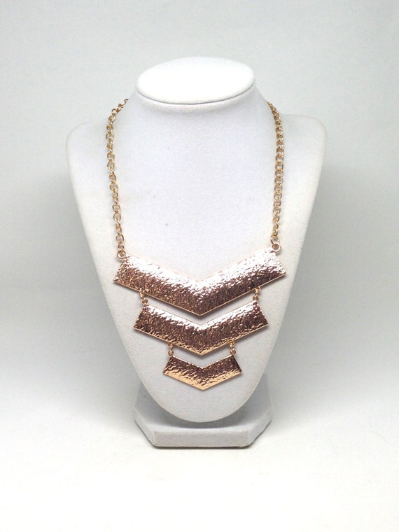Gorgeous Classic Metal Three Layer Bar Gold Tone Estate Necklace