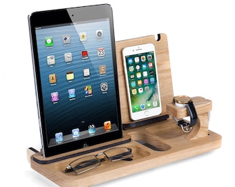 Father's day Gift, Gift for Husband, Iwatch Ipad 10" & Iphone desk organizer, Gift for Boss, Docking station, personalized, Gift for men