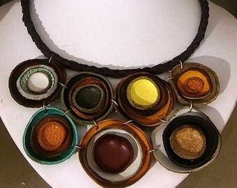 Ethnic Leather Necklace,Tribal Leather Necklace, Colombian Necklace, Native American Jewelry, Brown Leather Necklace, Leather Gypsy Necklace