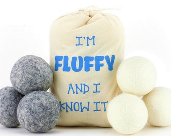Feeling Fluffy 100% New Zealand Wool Dryer Balls 6 Pack - Natural Handmade Laundry Ball Fabric Softener