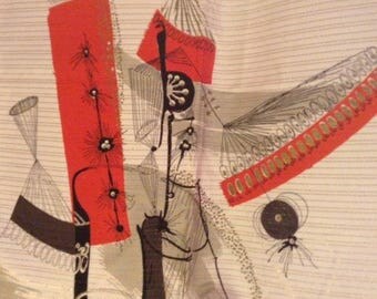 Vintage Mid-Century Barkcloth Era Drapery Fabric Over One Yard