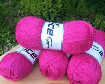 Knitting yarn. Lot of 4 Skeins Ice Yarns. Wool yarn. Yarn for knitting. Bright Pink.