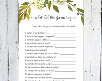What Did The Groom Say, Bridal Shower Game, Instant Download, Greenery, Wreath, Floral, White