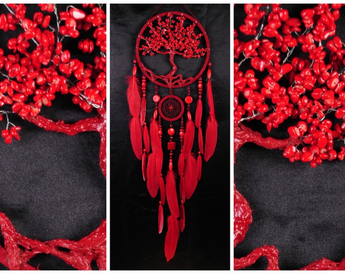 Coral howlite Dream Catcher Tree of life Dreamcatcher red Dream сatcher red dreamcatchers decor handmade Coral howlite gift Valentine's Day