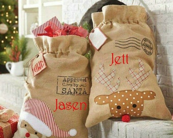 On sale Burlap santa bags, burlap santa sack, personalized burlap santa bags, santa sacks, Christmas gifts for kids, Christmas decoration