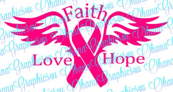 Download Faith Love Hope Breast Cancer Ribbon with Wings SVG