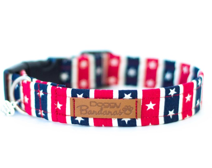 Patriotic Dog Collar American Flag Dog Collar Stars Stripes Dog Collar USA Custom Dog Collar Boy Dog Collar Red Blue Dog Collar 4th of July