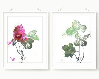 Watercolor Herbs Printable Set , Four leaf Clover watercolor Prints Kitchen Decor Botanical Herb painting Botanical Watercolor Herbs Set