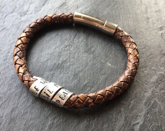Personalised leather bracelet, mens bracelet, Father's Day gift, leather mens personalised bracelet, men leather bracelet, men jewellery