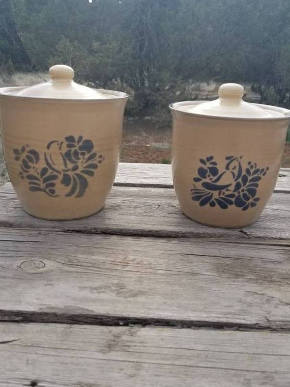 Items similar to Canister Set, Vintage Pfaltzgraff Blue Bird Pottery