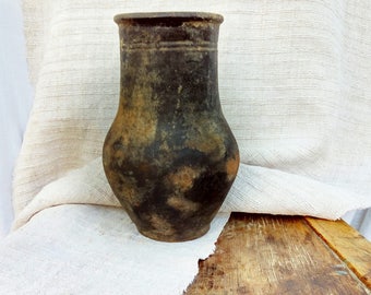 Primitive antique clay vase Rustic pottery vase Ceramic crock vase Country cottage vase Rustic home decor Farmhouse antiques Old vessel