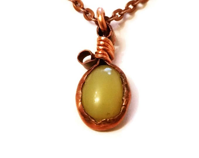 Yellow Nephrite Jade Copper Necklace, Jade Pendant, Unique Birthday Gift, Gift for Her, Jade Necklace