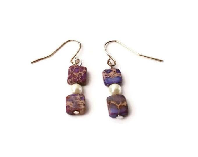 Purple Impression Jasper and Freshwater Pearl Earrings, Jasper Earrings, Pearl Earrings, Purple Jasper Earrings, Unique Birthday Gift