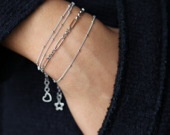 Dainty Silver Bracelet - Everyday Jewelry - Layering Bracelet - Satellite Bead Bracelet - Minimalist Jewelry - Bohemian Jewelry