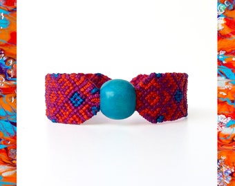 Woven Friendship Bracelet Wooden Threads Turquoise Bead Aztec Flowers women macrame gift ideas trends ethnic simple native - Qenqo Bracelets