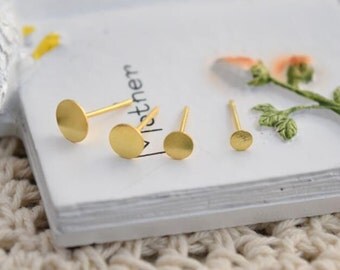 12 pcs (6 pairs) 925 sterling silver gold earring stud post tray blank flat pads 3mm 4mm 5mm 6mm LIGS