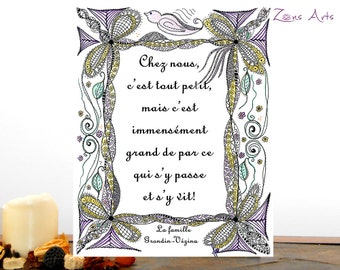 Text print zen, 16 x 20 po, OISEAU SUR CADRE, Art bird print, En or Fr Zen illustration with inspiring quote, print several formats. T004