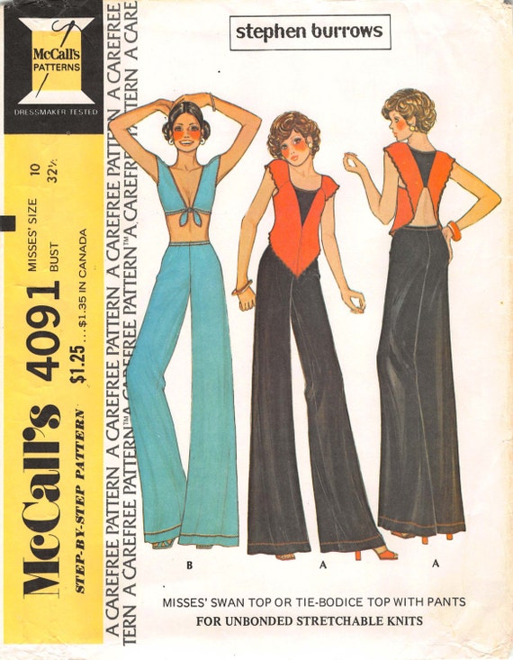 Stephen Burrows pattern for a swan top or tie-bodice top with pants - McCall's 4091