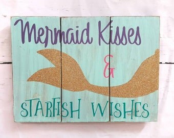 mermaid kisses and starfish wishes mermaid wood sign mermaid kisses starfish wishes - Mermaid Home Decor mermaid kisses and starfish wishes mermaid wood sign mermaid kisses starfish wishes - Mermaid Home Decor