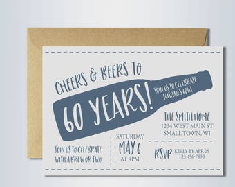 60th birthday invitation | cheers and beers | cheers to 60 years | beer party | digital invitation template
