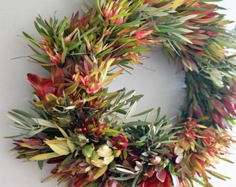 Sunset Leucadendron Wreath | Autumn Wreaths | Front Door Wreaths | Fall wreaths for Front Door | Outdoor Fall Wreath | Thanksgiving Wreath