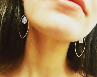 Rainbow Moonstone Hoop Earrings, Moonstone and Gold Drop Earrings, Gemstone Hoop Earrings, June Birthstone Earrings, Karesza Jewelry