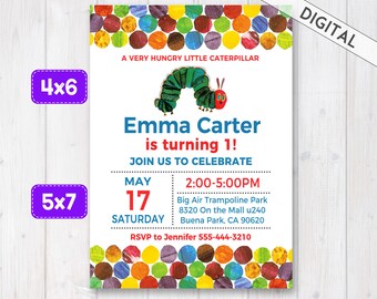 Very Hungry Caterpillar Invitation, The Very Hungry Caterpillar Birthday Invitation, Very Hungry Caterpillar invite, Little Caterpillar card