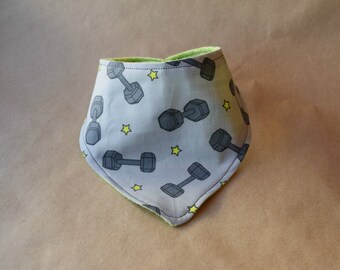 Bandana Bib, Dribble Bib, Crossfit Baby Bib, Weights Baby Bib, Reversible Bandana Bib, Dumbbell Bandana Bib, Strong Baby Bandana Bib