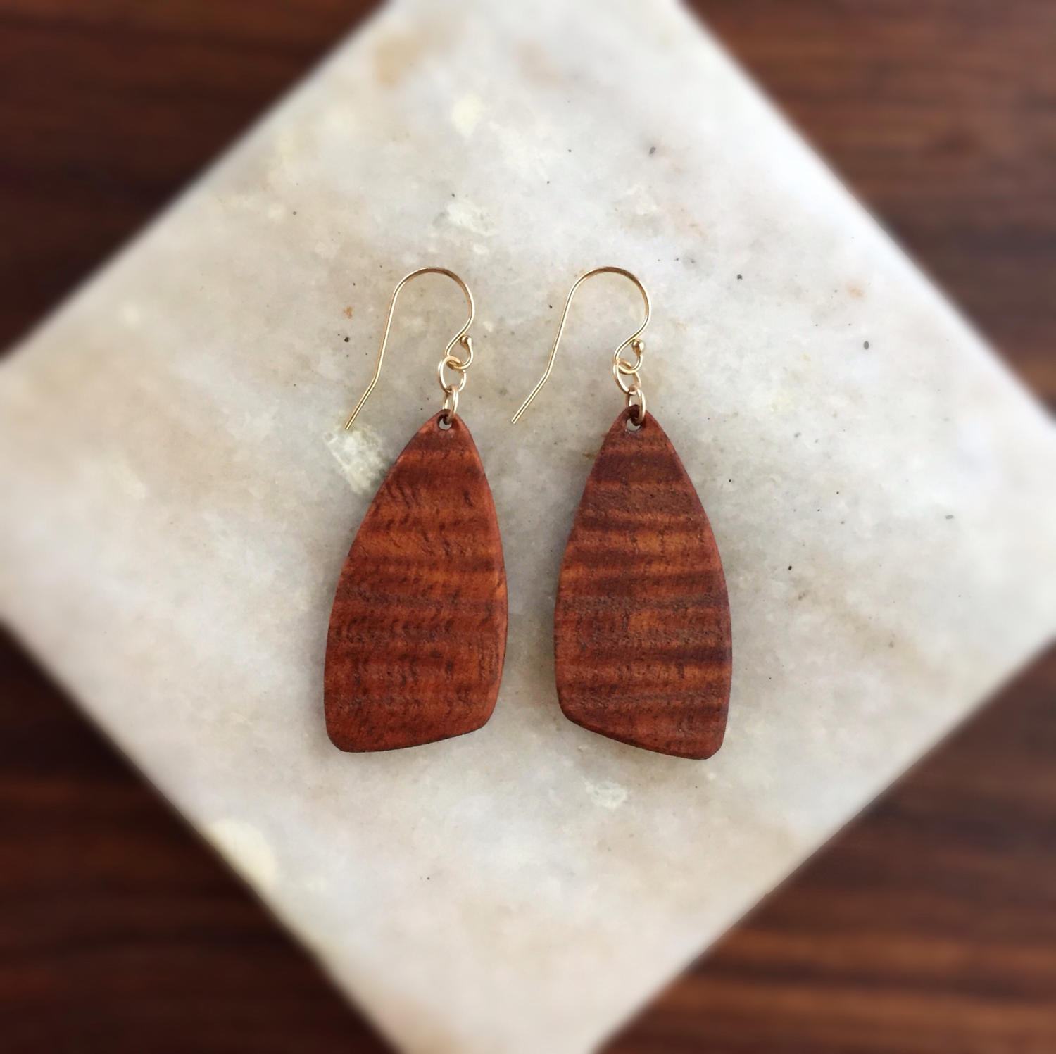 Abstract Curly Koa Wood Earrings Natural Wood Koa Wood