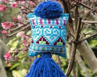 Handmade keychain, bag charm, bag accessory, handmade charm, Hmong textile, vintage textile, ethnic keychain, handmade gift